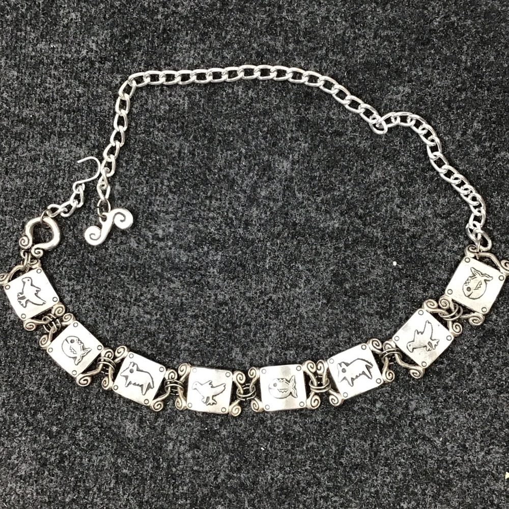 Vintage Omega silver petroglyphic artwork chain belt